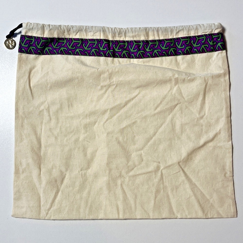 Tory Burch Dust Bag 15"x13.5" Beige Gold Logo Multicolor Purple Green Geometric